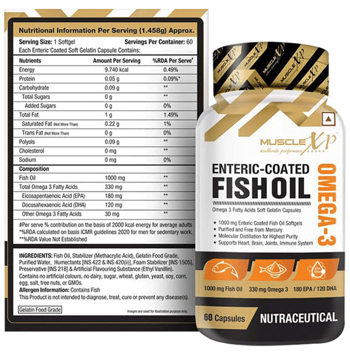 MuscleXP Enteric Coated Omega 3 Fish Oil 1000mg Softgels