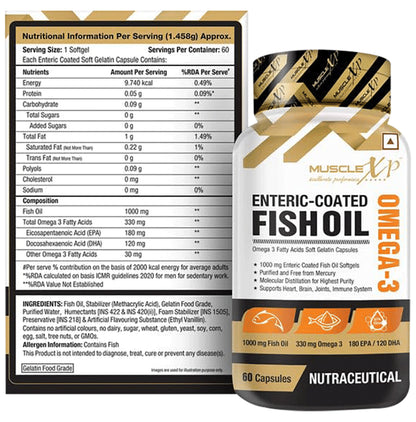 MuscleXP Enteric Coated Omega 3 Fish Oil 1000mg Softgels