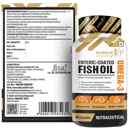 MuscleXP Enteric Coated Omega 3 Fish Oil 1000mg Softgels