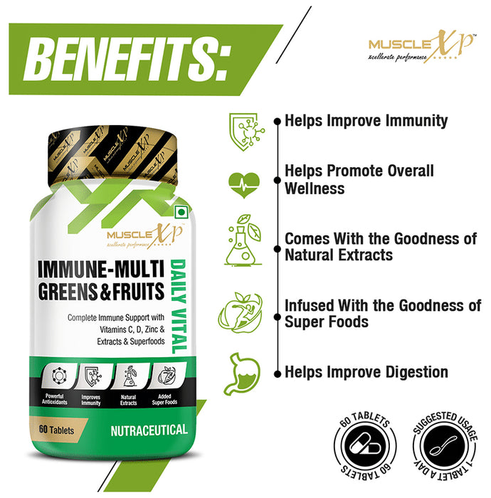 MuscleXP Immune-Multi Greens & Fruits Tablet (60 Each)