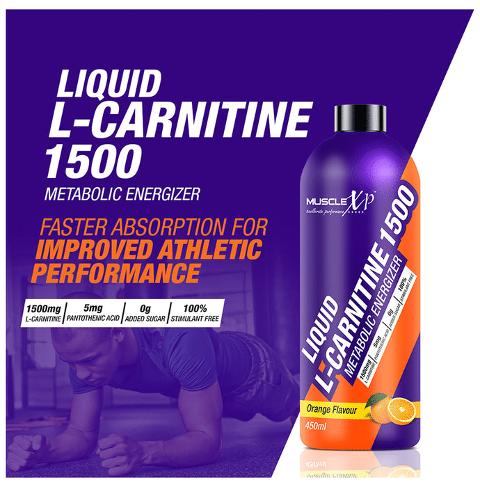 MuscleXP Liquid L-Carnitine 1500 Metabolic Energizer (450ml Each) Orange