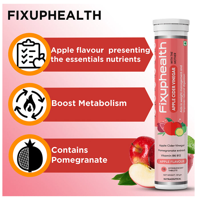 Fixuphealth Apple Cider Vinegar Effervescent Tablet with the Mother (15 Each) Apple
