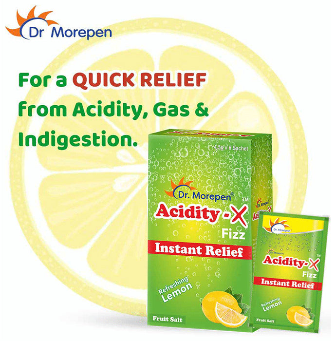 Dr. Morepen Acidity-X Fizz Instant Relief Sachet (4.5gm Each) Refreshing Lemon