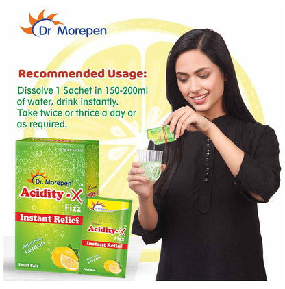 Dr. Morepen Acidity-X Fizz Instant Relief Sachet (4.5gm Each) Refreshing Lemon