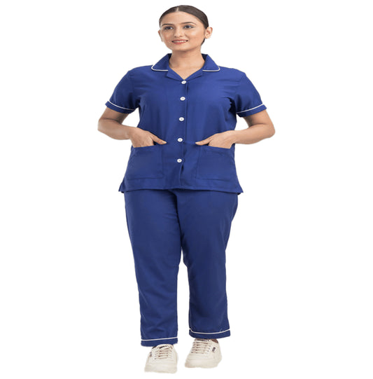 Agarwals Nurse Uniform Softn Comfy Pure Viscose Cotton Royal Blue Small - Classic Derma