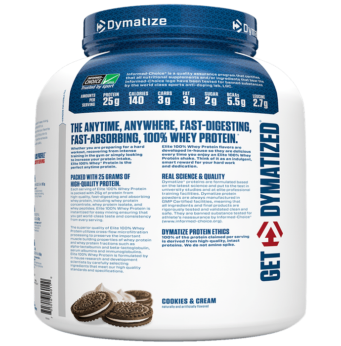 Dymatize Nutrition Elite 100% Whey Protein | With BCAAs & Leucine | For Muscle Recovery | Powder Cookies and Cream
