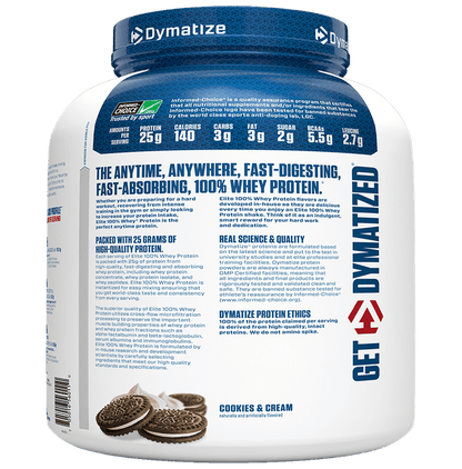 Dymatize Nutrition Elite 100% Whey Protein | With BCAAs & Leucine | For Muscle Recovery | Powder Cookies and Cream