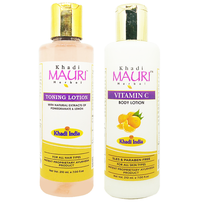 Khadi Mauri Herbal Combo Pack of Vitamin C and Toning Lotion (210ml Each) - Classic Derma