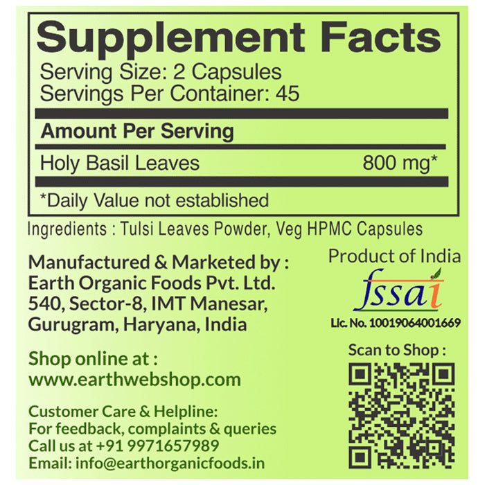 Earth Organics Tulsi Holy Basil Capsule
