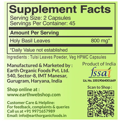 Earth Organics Tulsi Holy Basil Capsule