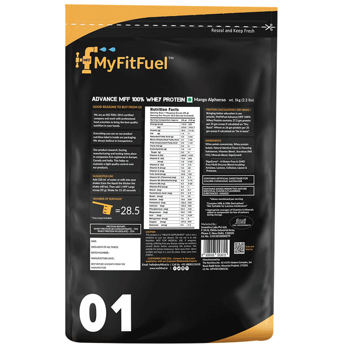 MyFitFuel Advance Mff 100% Whey Protein Powder Mango Alphonso