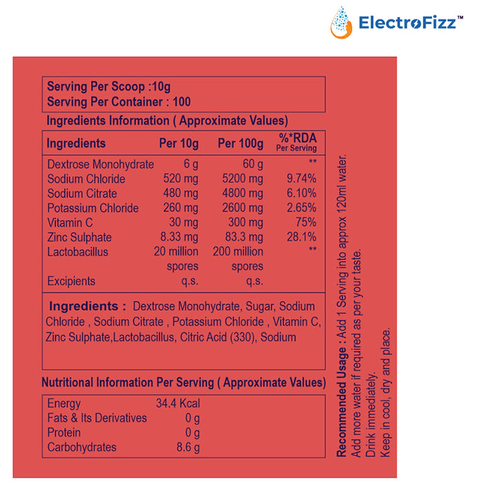 Electrofizz Electrolyte with Vitamin C & Probiotics | Flavour Powder Watermelon