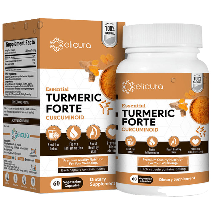 Elicura Essential Turmeric Forte Curcuminoid Vegetarian Capsule - Classic Derma