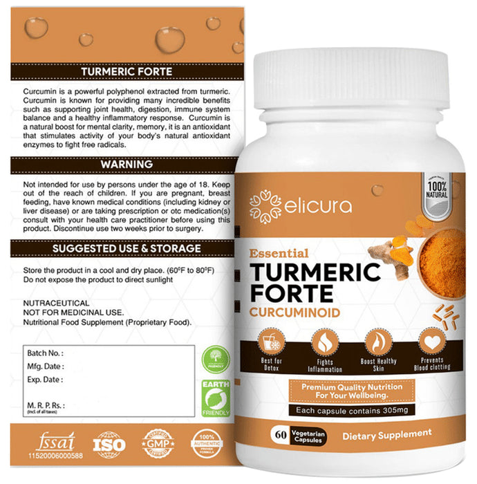 Elicura Essential Turmeric Forte Curcuminoid Vegetarian Capsule