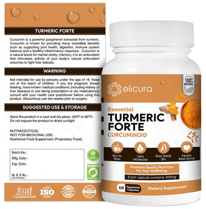 Elicura Essential Turmeric Forte Curcuminoid Vegetarian Capsule