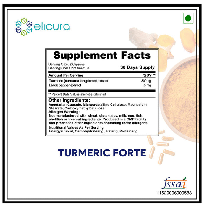 Elicura Essential Turmeric Forte Curcuminoid Vegetarian Capsule