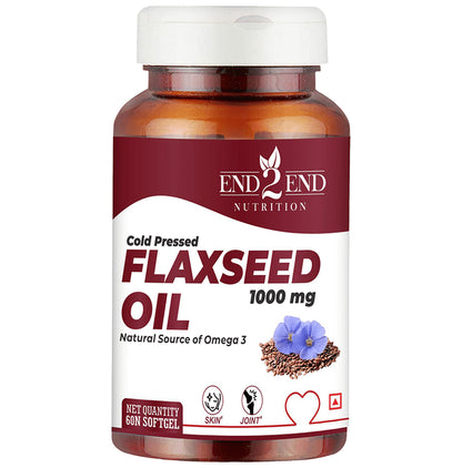 End2End Nutrition Cold Pressed Flaxseed Oil 1000mg Softgel (60 Each) - Classic Derma