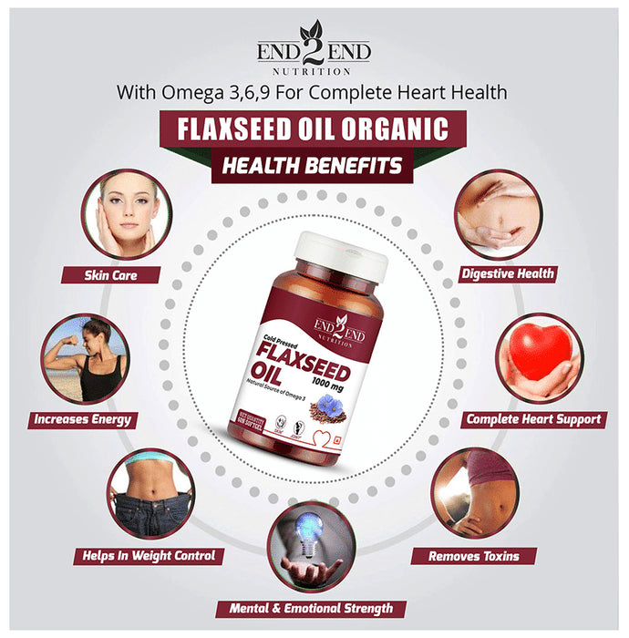 End2End Nutrition Cold Pressed Flaxseed Oil 1000mg Softgel (60 Each)