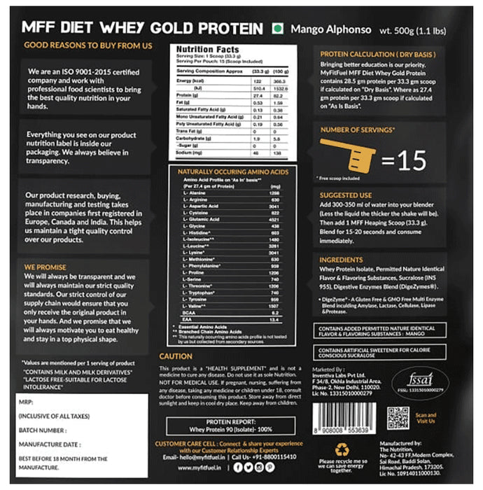 MyFitFuel Diet Whey Gold Protein Isolate Alphonso Mango