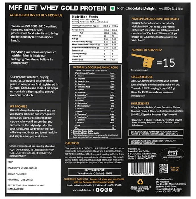 MyFitFuel Diet Whey Gold Protein Isolate Rich Chocolate Delight