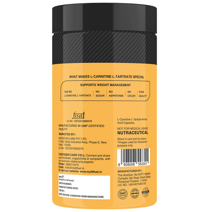 MyFitFuel L-Carnitine L-Tartrate (Micronized) 1500mg Capsule