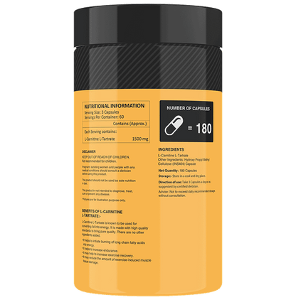 MyFitFuel L-Carnitine L-Tartrate (Micronized) 1500mg Capsule