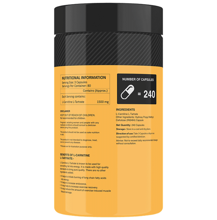 MyFitFuel L-Carnitine L-Tartrate (Micronized) 1500mg Capsule