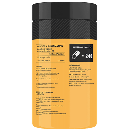 MyFitFuel L-Carnitine L-Tartrate (Micronized) 1500mg Capsule