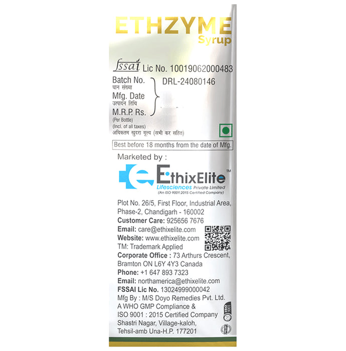 Ethixelite Ethzyme Syrup Pineapple Sugar Free