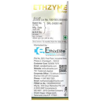 Ethixelite Ethzyme Syrup Pineapple Sugar Free