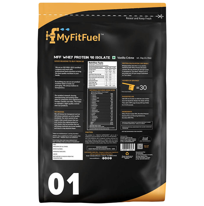 MyFitFuel MFF Whey Protein 90 Isolate Powder Vanilla Creme