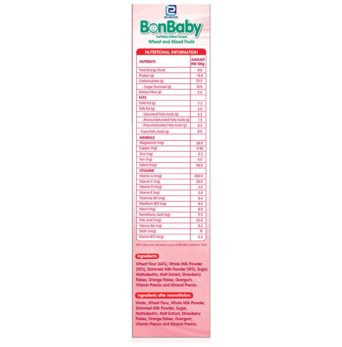 Evexia Bonbaby Fortified Infant Cereal (12 Month Onwards) | Wheat & Mixed Fruit