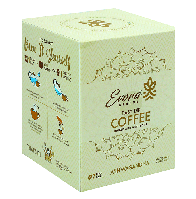 Evora Greens Easy Dip Coffee Bean Bag (12.5gm Each) Ashwagandha - Classic Derma