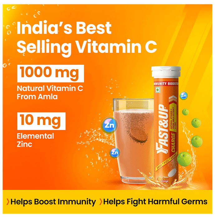 Fast&Up Charge with Natural Vitamin C from Amla & Zinc | Flavour Effervescent Tablet Orange