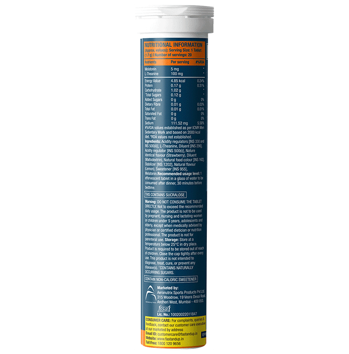 Fast&Up Melatonin 5mg + L-Theanine Effervescent Tablet Strawberry