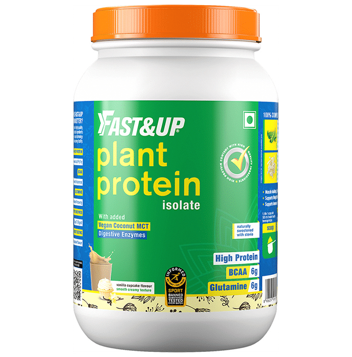 Fast&Up Plant Protein Isolate with Digestive Enzymes, 6g BCAA & 6g Glutamine | No Added Sugar | Flavour Vanilla Cupcake - Classic Derma