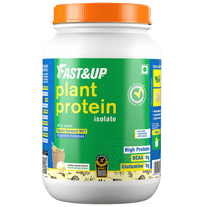 Fast&Up Plant Protein Isolate with Digestive Enzymes, 6g BCAA & 6g Glutamine | No Added Sugar | Flavour Vanilla Cupcake - Classic Derma