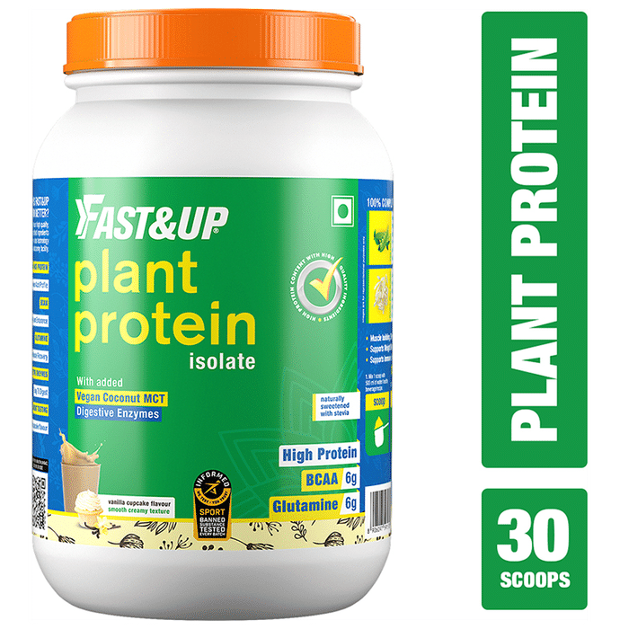 Fast&Up Plant Protein Isolate with Digestive Enzymes, 6g BCAA & 6g Glutamine | No Added Sugar | Flavour Vanilla Cupcake
