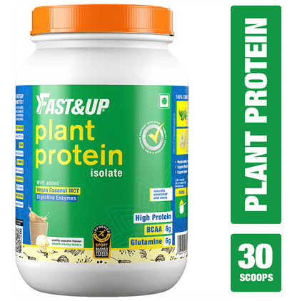 Fast&Up Plant Protein Isolate with Digestive Enzymes, 6g BCAA & 6g Glutamine | No Added Sugar | Flavour Vanilla Cupcake