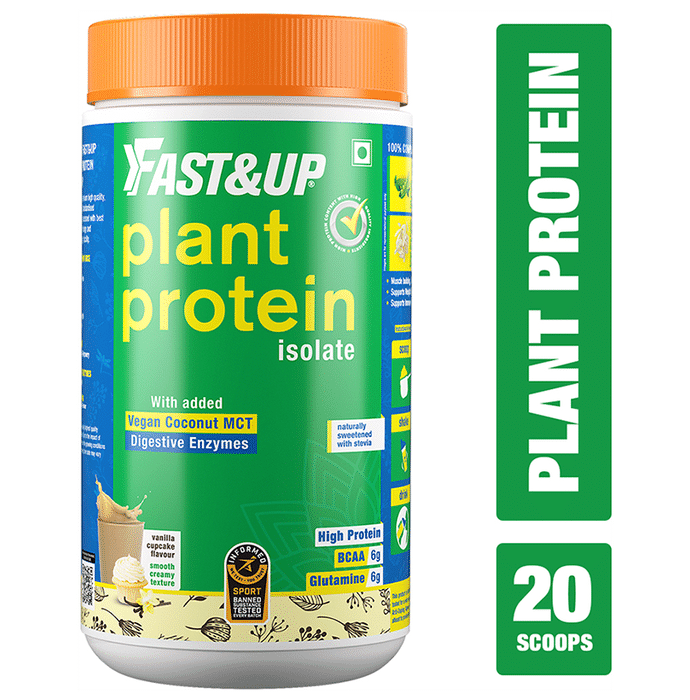Fast&Up Plant Protein Isolate with Digestive Enzymes, 6g BCAA & 6g Glutamine | No Added Sugar | Flavour Vanilla Cupcake