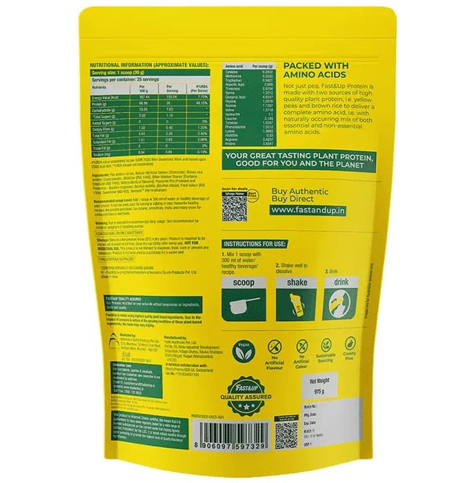 Fast&Up Plant Protein with Added Enzymes & Probiotics 26g Per Serving Strawberry