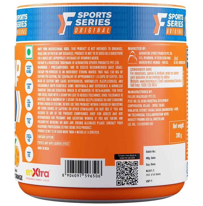 Fast&Up Pre-Workout & Pre-Training Powder | For Energy Powder Tangy Orange