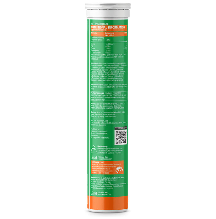 Fast&Up Recover Complete Amino Acids, 20 Amino Acids with EAA Effervescent Tablet No Added Sugar Raspberry