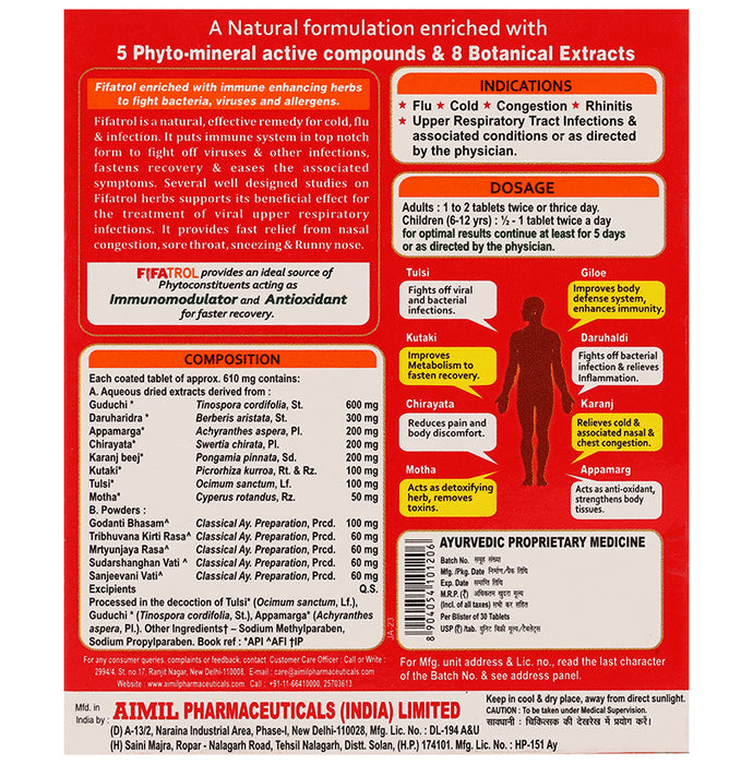 Aimil Pharmaceuticals Fifatrol Tablet | For Headache, Bodyache, Nasal Congestion & Sore Throat