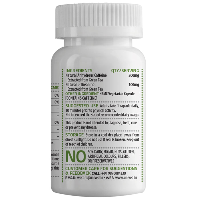 Unived Natural Caffeine L-Theanine 200/100mg Vegan Capsule