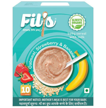 Fil's Baby Cereal with Milk (10 to 36 Months+) Oatmeal, Strawberry & Banana - Classic Derma