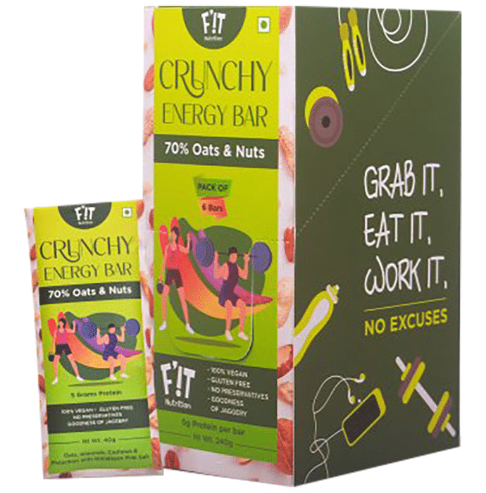 F'it Crunchy Energy Bar (40gm Each) 70% Oats & Nuts - Classic Derma