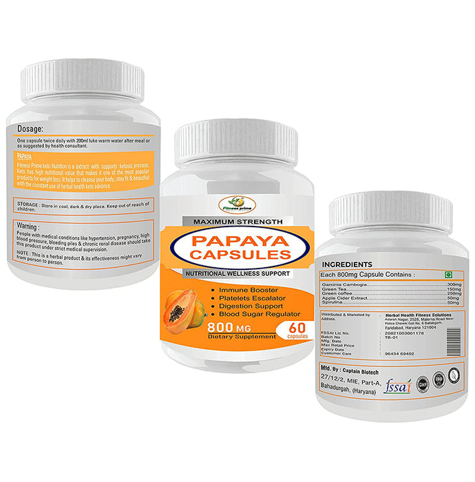 Fitness Prime Maximum Strength Papaya Capsules 800mg