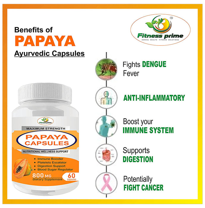 Fitness Prime Maximum Strength Papaya Capsules 800mg