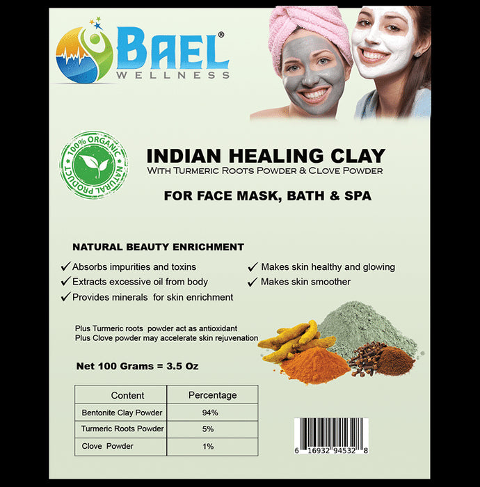 Bael Wellness Indian Healing Clay with Turmeric Roots Powder & Clove Powder